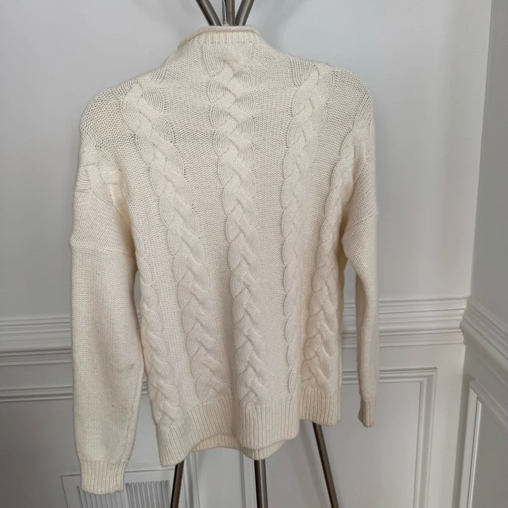 Madewell Cozy Ivory Cream Cable Knit Mockneck Sweater Size Small - Picture 6 of 9